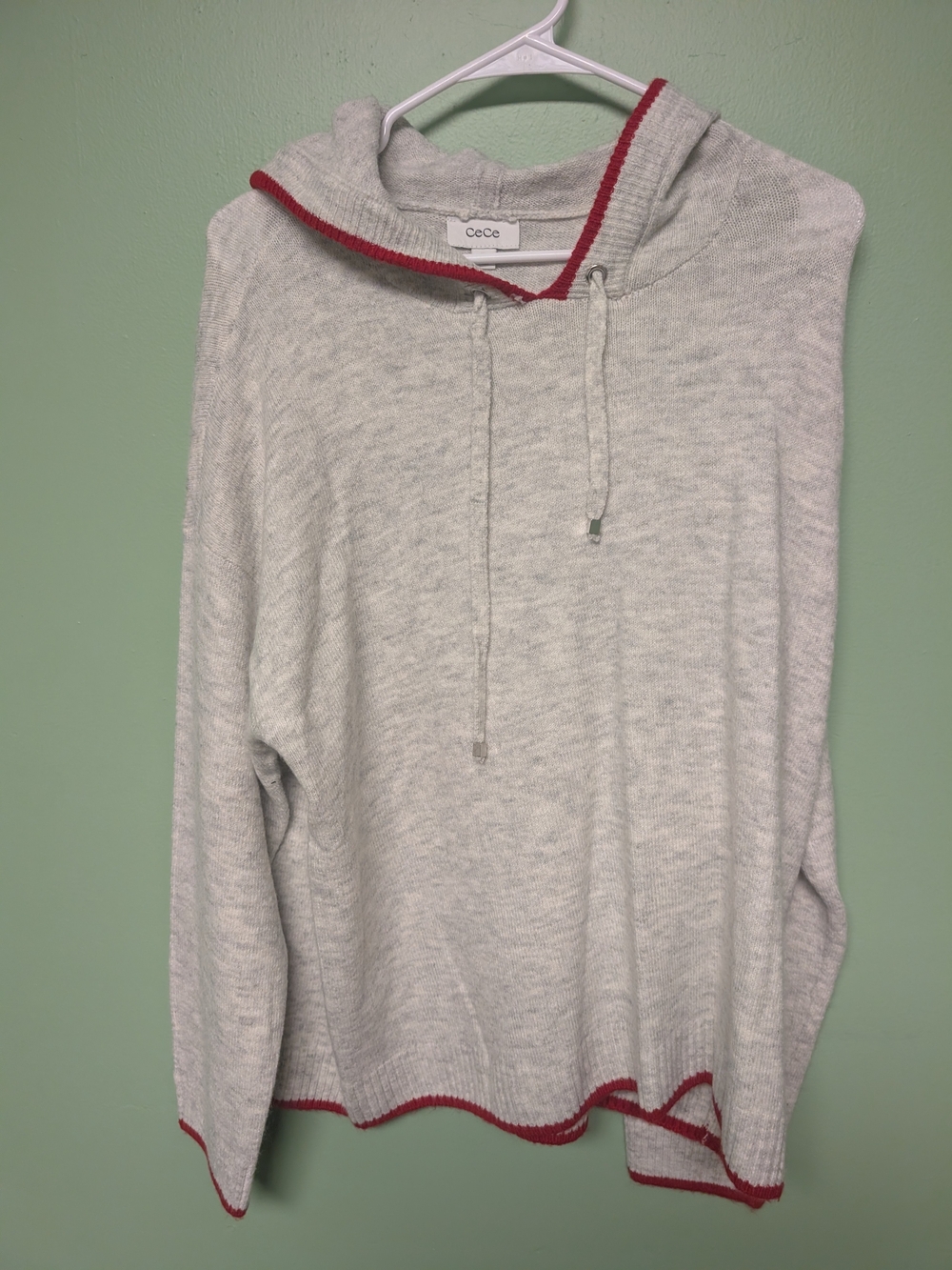 CeCe Light Gray Hoodie with Red Trim